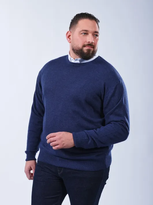 Pull Col Rond Laine Cachemire Grande Taille Bleu Foncé