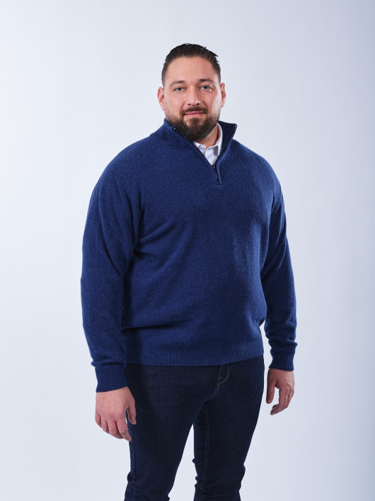 Pull Lino En Laine Col Camionneur Grande Taille Bleu Foncé