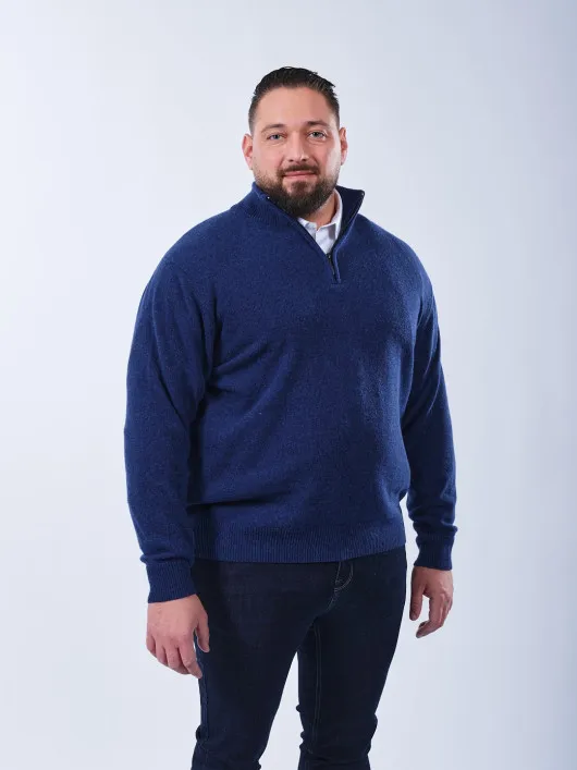 Pull Lino En Laine Col Camionneur Grande Taille Bleu Foncé | Capelstore