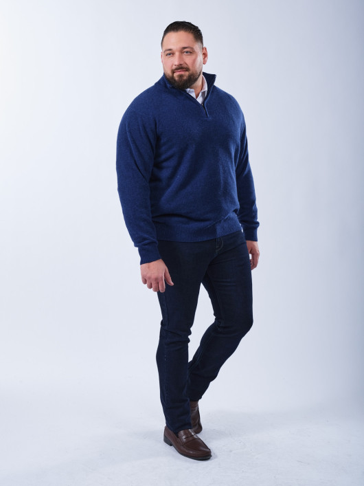 Pull Lino En Laine Col Camionneur Grande Taille Bleu Foncé