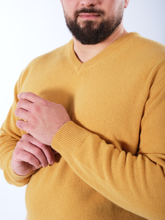 Pull Col V Lambswool Grande Taille Jaune