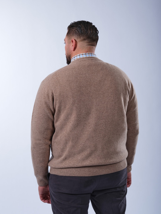 Pull Col Rond Laine Grande Taille Beige