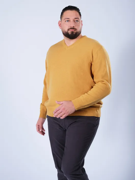 Pull Col V Lambswool Grande Taille Jaune