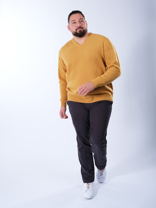 Pull Col V Lambswool Grande Taille Jaune