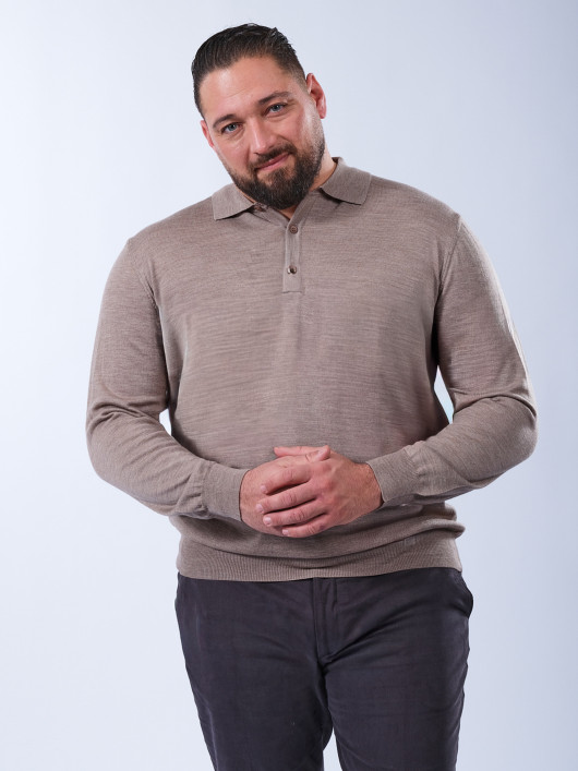 Pull Mérinos Col Polo grande taille Beige Taupe