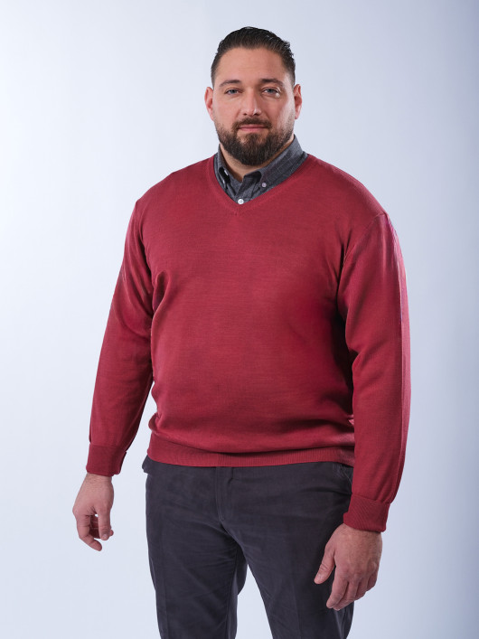 Pull Col V Laine Mérinos Rose Grande Taille