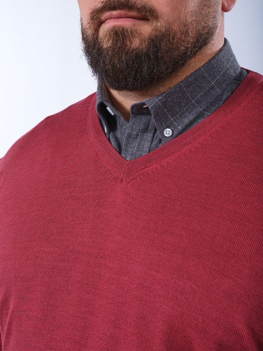 Pull Col V Laine Mérinos Rose Grande Taille