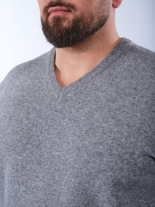 Pull Col V en Laine Grande Taille Gris