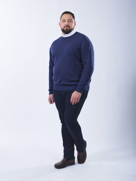 Pull Col Rond Laine Cachemire Grande Taille Bleu Foncé