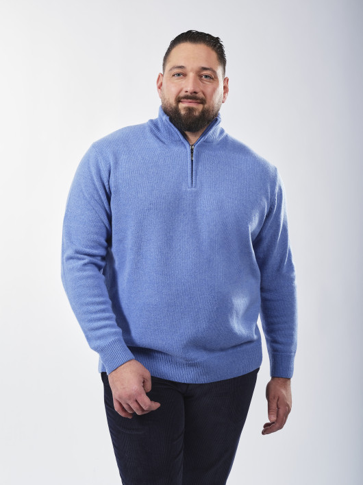 Pull Lino Col Camionneur Laine Grande Taille Bleu Clair