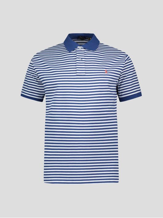 Polo Piqué Rayé Grande Taille Marine et Blanc