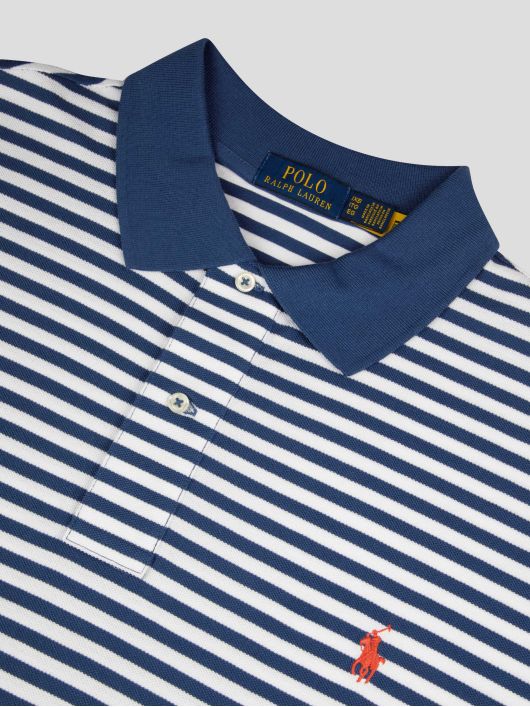 Polo Piqué Rayé Grande Taille Marine et Blanc