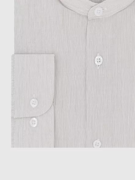 Chemise Col Officier Rayures Beige Grande Taille