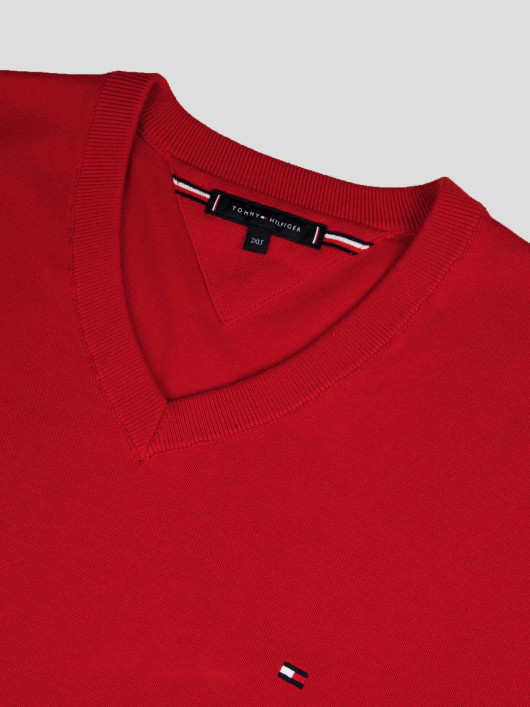 Pull Coll V Coton Grande Taille Rouge