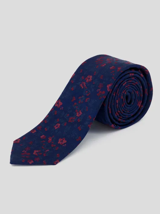 Cravate en Soie Fleurs sur Fond Marine Grande Taille | Capelstore