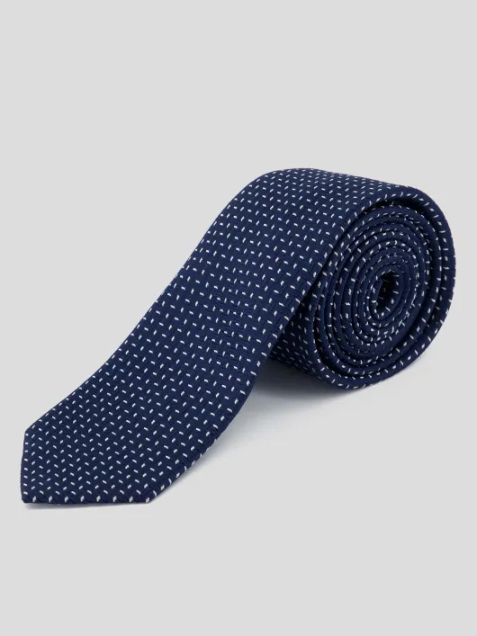 Cravate en Soie Micro Pois sur Fond Marine Grande Taille | Capelstore