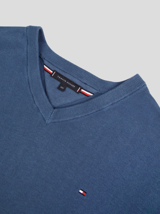 Pull Coll V Coton Grande Taille Bleu | Capelstore