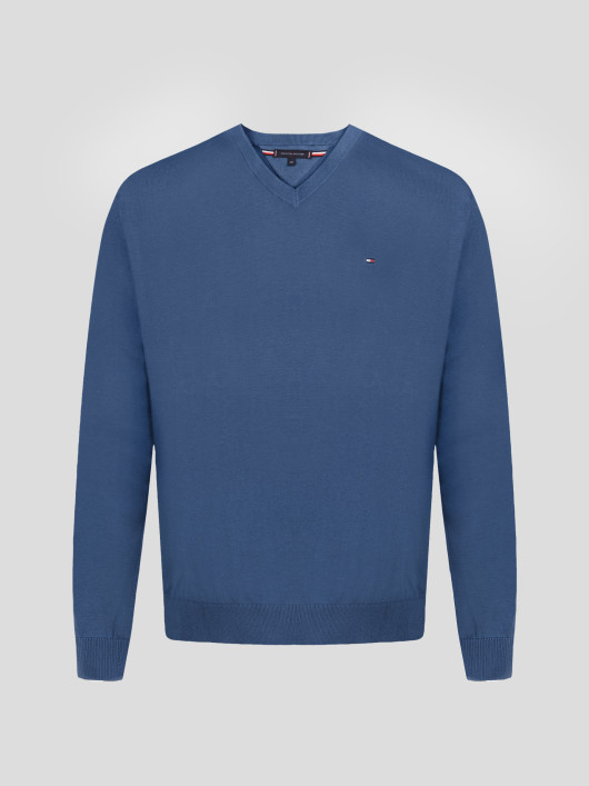 Pull Coll V Coton Grande Taille Bleu | Capelstore