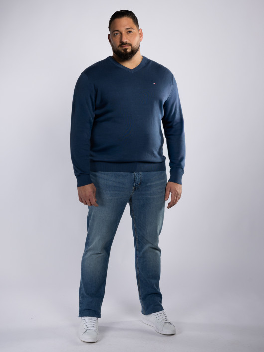 Pull Coll V Coton Grande Taille Bleu | Capelstore