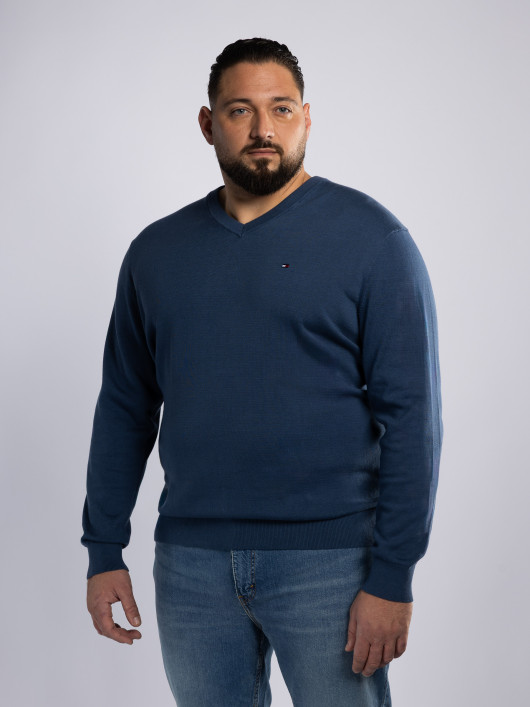Pull Coll V Coton Grande Taille Bleu | Capelstore