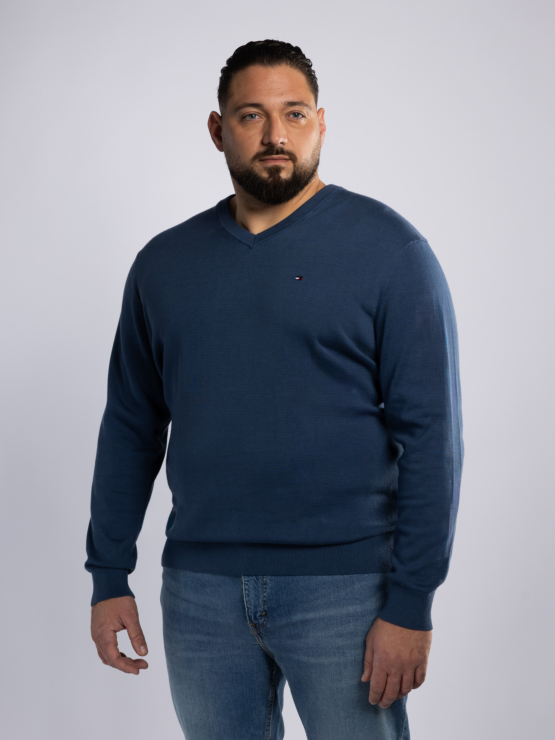 Coll Pull Pull Coll V Coton Grande Taille Bleu | Capelstore
