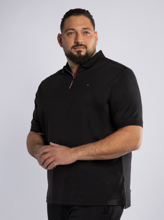 Polo Zippé Interlock Grande Taille Noir