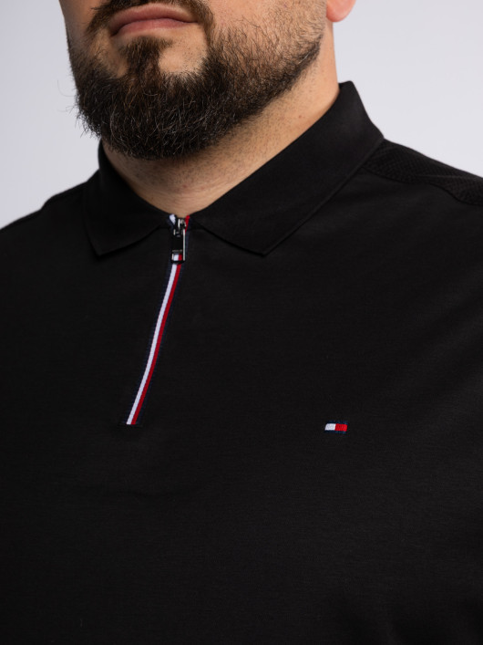 Polo Zippé Interlock Grande Taille Noir