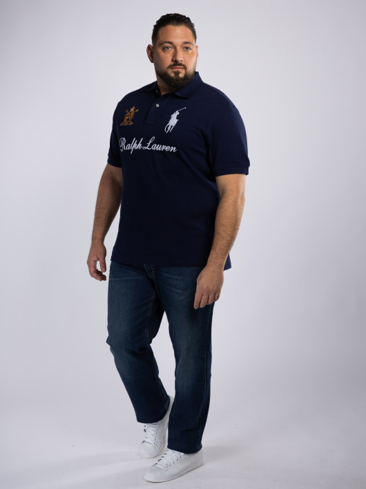 Polo Piqué Motifs Grande Taille Bleu Marine