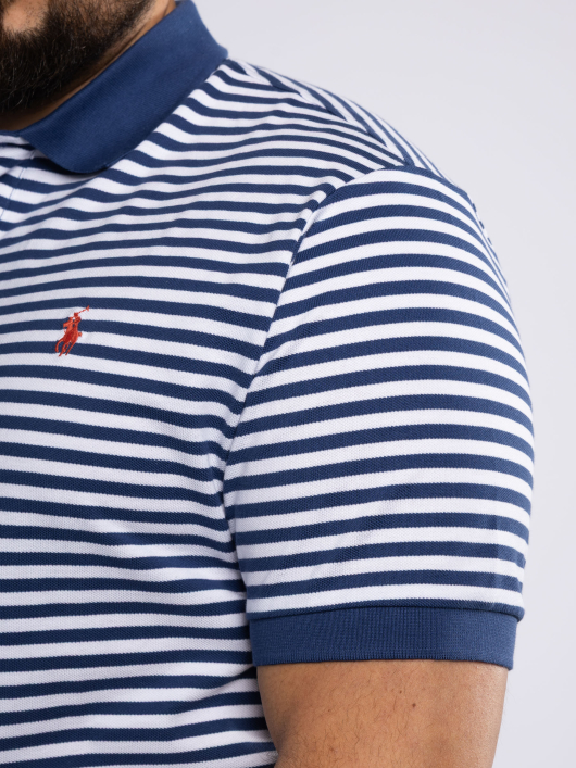 Polo Piqué Rayé Grande Taille Marine et Blanc