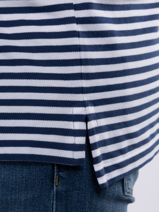 Polo Piqué Rayé Grande Taille Marine et Blanc