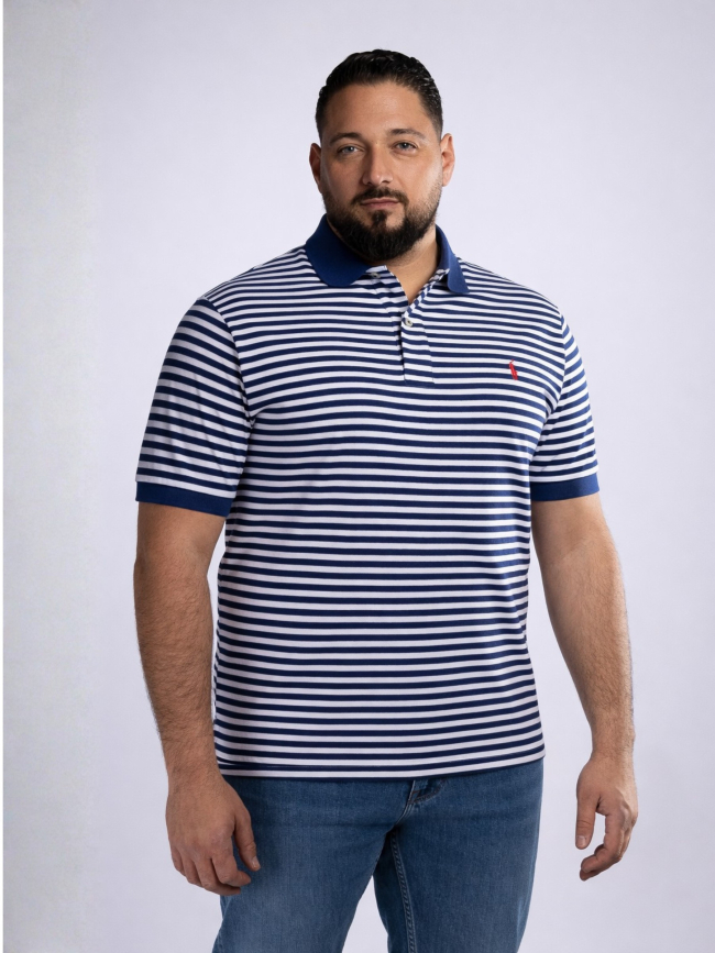 Polo Piqué Rayé Grande Taille Marine et Blanc