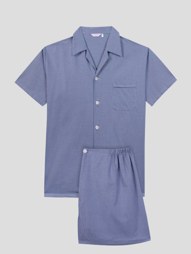 Pyjacourt Motifs Pieds de Poule Grande Taille Bleu et Blanc