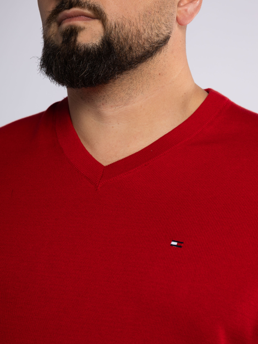 Pull Coll V Coton Grande Taille Rouge