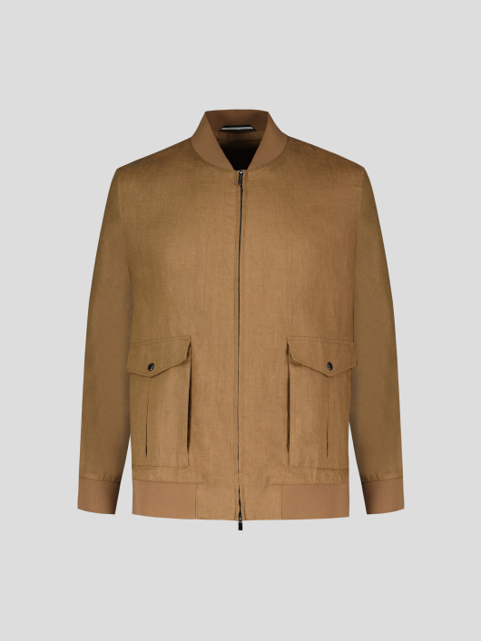 Blouson Uni en Lin Grande Taille Cognac