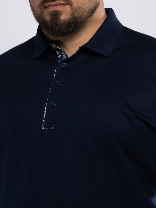 Polo Jersey détails tissu Fleuri Grande Taille Marine