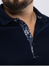 Polo Jersey détails tissu Fleuri Grande Taille Marine
