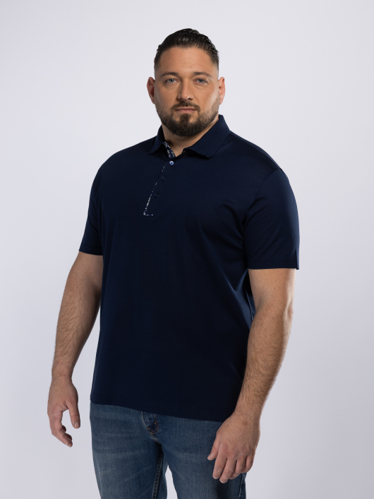Polo Jersey détails tissu Fleuri Grande Taille Marine