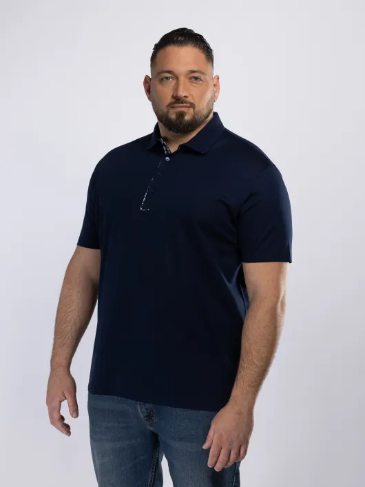 Polo Jersey détails tissu Fleuri Grande Taille Marine