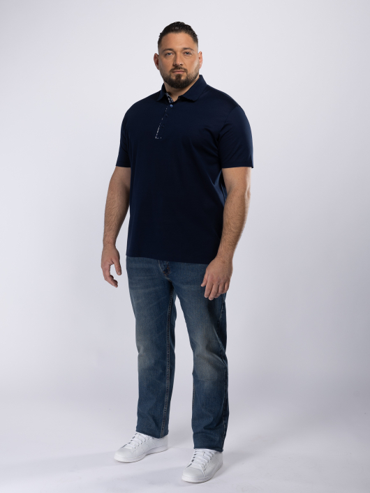 Polo Jersey détails tissu Fleuri Grande Taille Marine