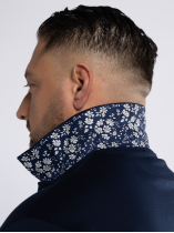 Polo Jersey détails tissu Fleuri Grande Taille Marine