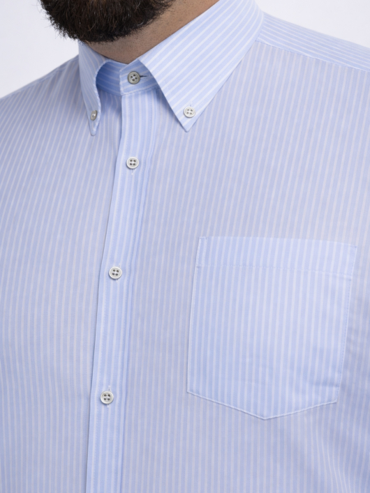 Chemise Coton et Lin Rayée Grande Taille Bleue et Blanche