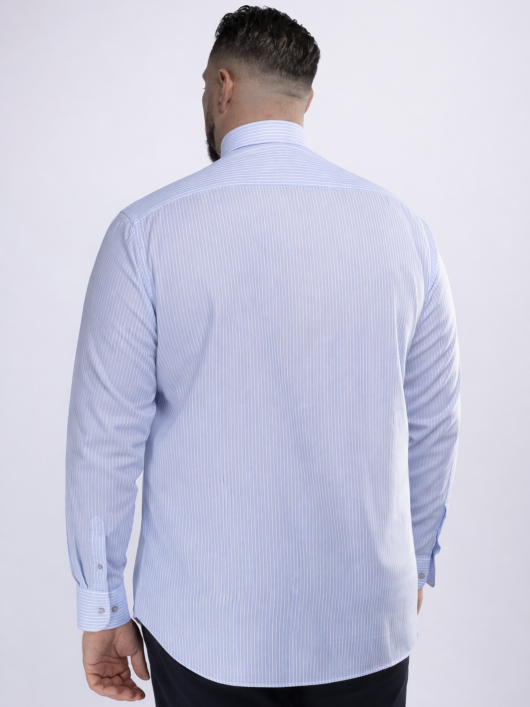 Chemise Coton et Lin Rayée Grande Taille Bleue et Blanche