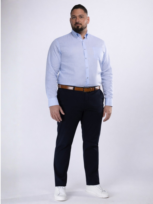 Chemise Coton et Lin Rayée Grande Taille Bleue et Blanche