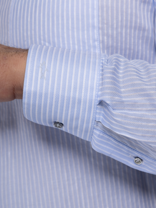 Chemise Coton et Lin Rayée Grande Taille Bleue et Blanche