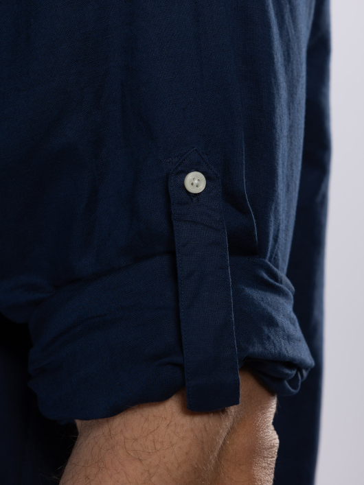 Chemise Col Mao Grande Taille Bleu Marine