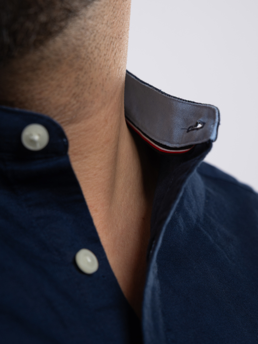 Chemise Col Mao Grande Taille Bleu Marine