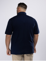 Polo Interlock Col Jacquard Grande Taille Marine