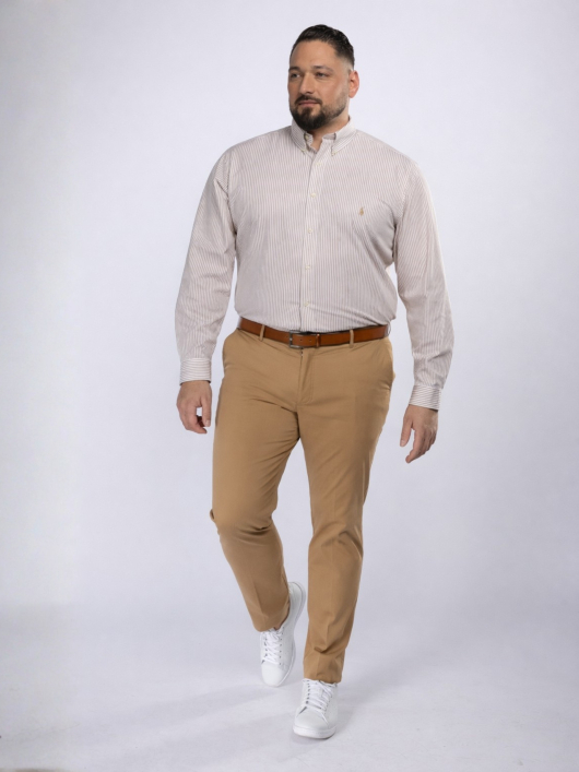 Chemise Rayée Grande Taille Beige et Blanche