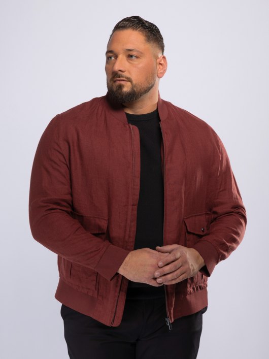 Blouson Uni en Lin Grande Taille Bordeaux