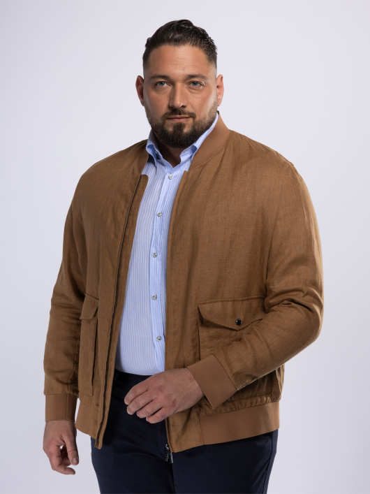 Blouson Uni en Lin Grande Taille Cognac